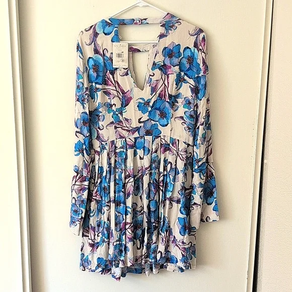 Free People Womens 10 Tegan Mini Dress Blue Floral Printed Boho Western Casual - Picture 6 of 8